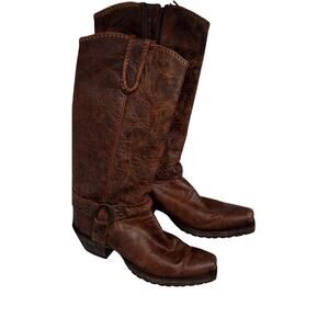 Lucchese Boots Mens Size 9.5 Brown Leather Western Harness Cowgirl Stitch Zip